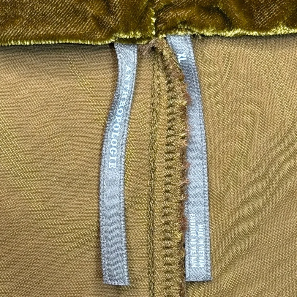 Anthropologie Velvet Pants Womens XL Moss Green Wide Leg Crushed Pull On Tilda - Picture 4 of 11
